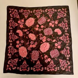 Silk chiffon blend scarf twilly floral flowers black and pink print scarves